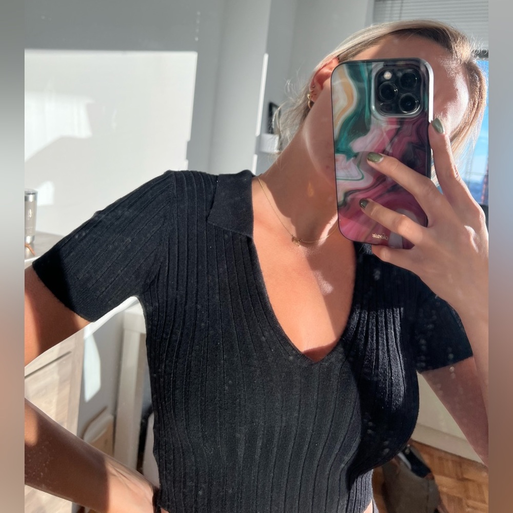 🖤🖤BLACK COLLARED CROP TOP GLASSONS🖤🖤